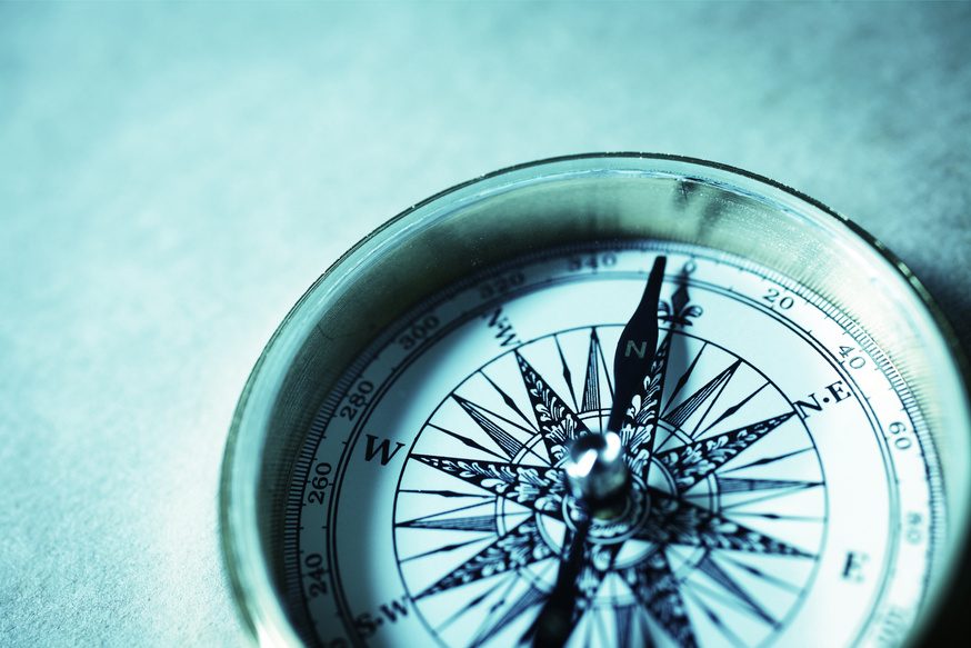 A compass resting on a map